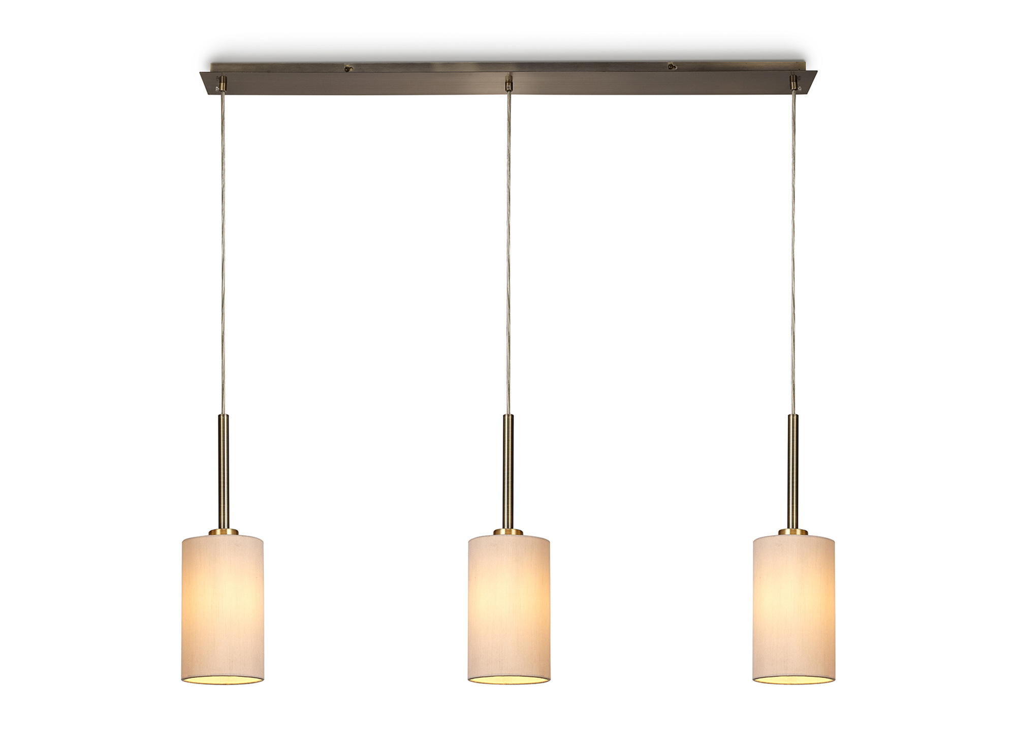 DK0771  Baymont 12cm Shade 3 Light Pendant Antique Brass, Nude Beige/Moonlight